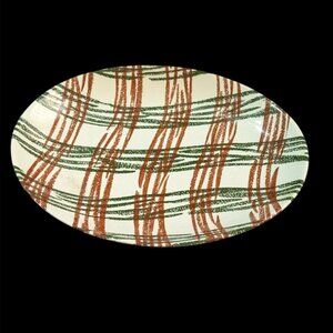 Oxford Annie Laurie Platter Plaid‎ Ceramic green orange MCM farmhouse